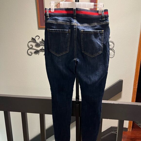 EUC Cabi Button Fly Size 4 Skinny Blue Jeans Red Stripe #JTA007 - Picture 5 of 6